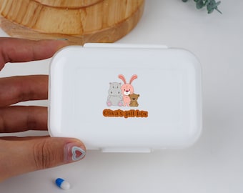 Hippo and Panda/Rabbit Pill Box Holder,Cartoon Pill Case for Purse, Rabbit Pill Box,Travel White Pill Box Organizer,Divider Insert Organizer