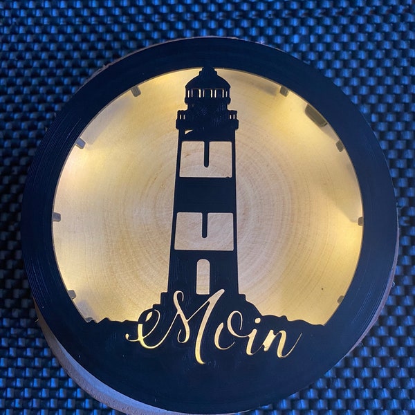 Wandbild Lichtbild LED d=120mm Leuchtturm Norddeutschland Nordsee Ostsee Küste Moin Begrüßung Dekoration