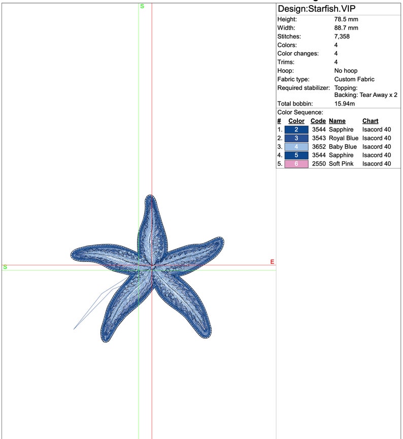 Starfish Embroidery 4 Inches Design Digital Download 5 Etsy
