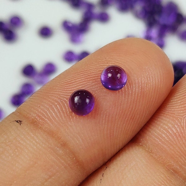 Natural Amethyst Cabochon, Gemstones 4mm Round Shape Amethyst Gemstone Cabochons, Smooth Loose Stone Cabs, Amethyst Jewelry Making Stones
