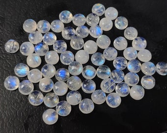 Rainbow Moonstone Round Gemstone, 5 mm Smooth Moonstone Round Shape Stone, June Birthstone, White Cabochons, Jewelry Making, Blue Moonstone