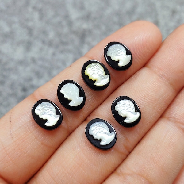 6Pcs Cameo Cabochon, Carved Stone, Victorian Girl Cameo On Black Onyx Stone, Cameos for Jewelry making, Making Halloween Costume Jewelry