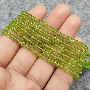 AAA+ Peridot Gemstone Beads, Peridot Natural Gemstone Micro Faceted Rondelle Shape Beads, Green Peridot Handmade Jewelry Making, Craft