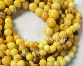 Yellow Opal Round Smooth 12 inch Beads Strands For Jewelry Craft, 6-12 MM Opal Center Drilled Beads Strand For Stress Relief