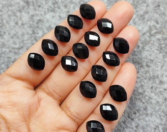 5 pezzi di onice nero naturale, cabochon a forma di marquise, cabochon sfaccettati, cabochon nero, gemma nera per la creazione di gioielli, in offerta con il 50% di sconto.