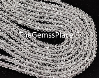 Natural Clear Quartz Beads, High Quality in Faceted Rondelle Crystal Quartz Beads, Healing Gemstone, 4-4.5mm Beads For Jewelry Making/Craft