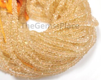 Natural Citrine Faceted Rondelle Beads, Yellow Gemstone Beads, Citrine Gemstone Beads, Semi Precious Gemstone For Jewelry Making