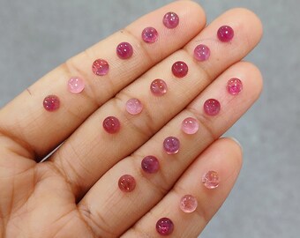 Natural Pink Tourmaline Cabochons, 5mm Round Tourmaline Gemstone, Loose Smooth Stone, Semi Precious Gemstones, Flat Bottom Tourmaline Stone