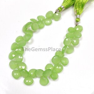 High Quality Green Chalcedony Briolette Beads - 8 inches - Natural Faceted Chalcedony Heart Briolette - Gemstone Beads For Jewelry Making