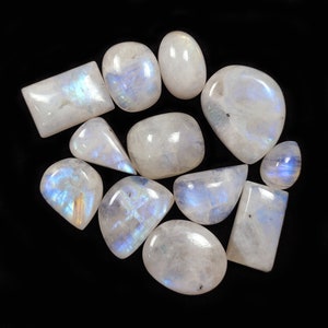 12 Pcs Natural Rainbow Moonstone CABOCHON LOT, Multi fire wholesale Rainbow Moonstone Gemstone, Mix Shape Moonstone Stone lot,Jewelry Making
