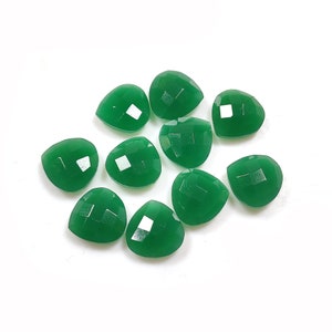 10 Pcs Green Onyx Cut Stone Lot, Natural Green Onyx Gemstone, Top Quality Faceted Green Onyx, Puff Heart Green Onyx Loose Stone For Craft