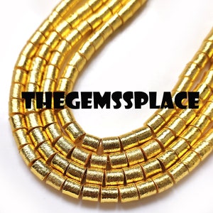 1 Strand 6X6mm - 30pcs Tube Gold Plated Beads - Cylinder Beads - Gold Spacer Beads - Brushed Drum Beads For Jewelry Making 8 Inch