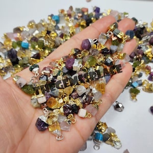 Raw Birthstone Charm, Rough Electroplated Charms, Crystals Raw Pendant, Healing Pendant, Rough Birthstone Crystal Necklace Pendants
