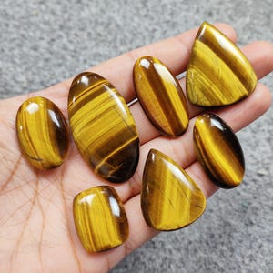 7 Pcs Tiger Eye Cabochon, Mix Shape Loose Gemstone, Smooth Yellow Gemstone, Gift For Women, Good Luck Stone, Gemstone for Jewellery Making