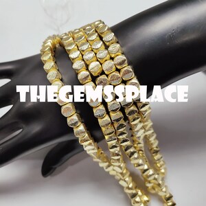 30Pcs Gold Plated Diamond Cut Beads 6.5mm: Faceted Cube Beads Ethnic Metal Beads, Brushed Brass Beads, Cornerless Cubes Faceted Shaped Beads