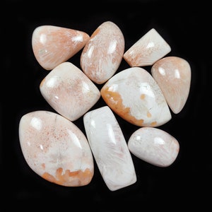 9 Pcs AAA+ Top Quality of Natural pink Scolecite Cabochon Lot, Unique Loose Gemstone, Flat Back, Peach Scolecite Gemstone For Making Jewelry