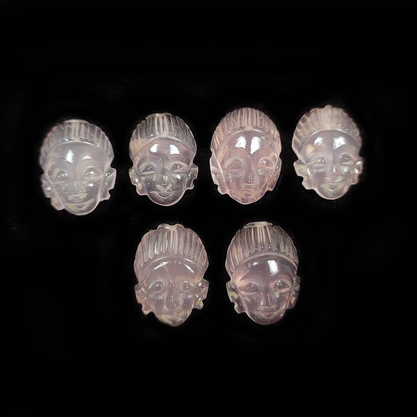 6 Pcs Natural Rose Quartz Face Carving, Quartz Crystal Buddha Face, Jewelry Making, Rock, Crystal Carving, Reiki Healing, Crystal Gifts