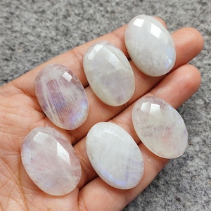 6 Pcs Lot Oval Shape Natural Rainbow Moonstone Cabochon, Moonstone Gemstone, Beautiful Oval Rainbow Moonstone Gemstone, June Birthstone,Gift