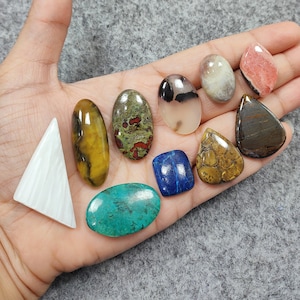10 Pieces Mix Cabochon Lot - Special Mix Gemstone Lot - Limited Edition Cabs lot - Sunstone Moonstone, Turquoise, Black Tiger eye, Jewelry