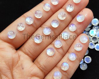 7mm Natural Moonstone Rainbow moonstone Round Shape Cabochon, Blue Fire Play Moonstone, Top Quality Flashy Rainbow Moonstone, Gift For Her