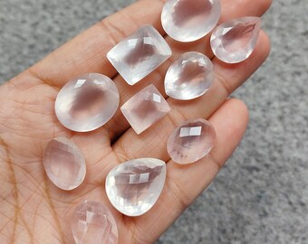 10 Pcs Genuine Rose Quartz Stone Lot, Faceted Polished Stone, Rose Quartz Crystal, Rose Quartz For Jewelry, Ring, Earring, Pendant Making