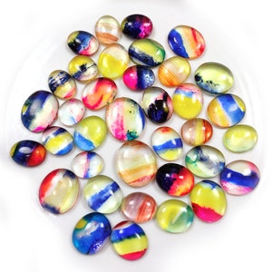 Round Rainbow Colored Glass Cabochon Lot, Flat Back, Mixed Lot Jewelry Making, Bright Colors, Colorful Stripes, Jewelry Making Stone, Craft