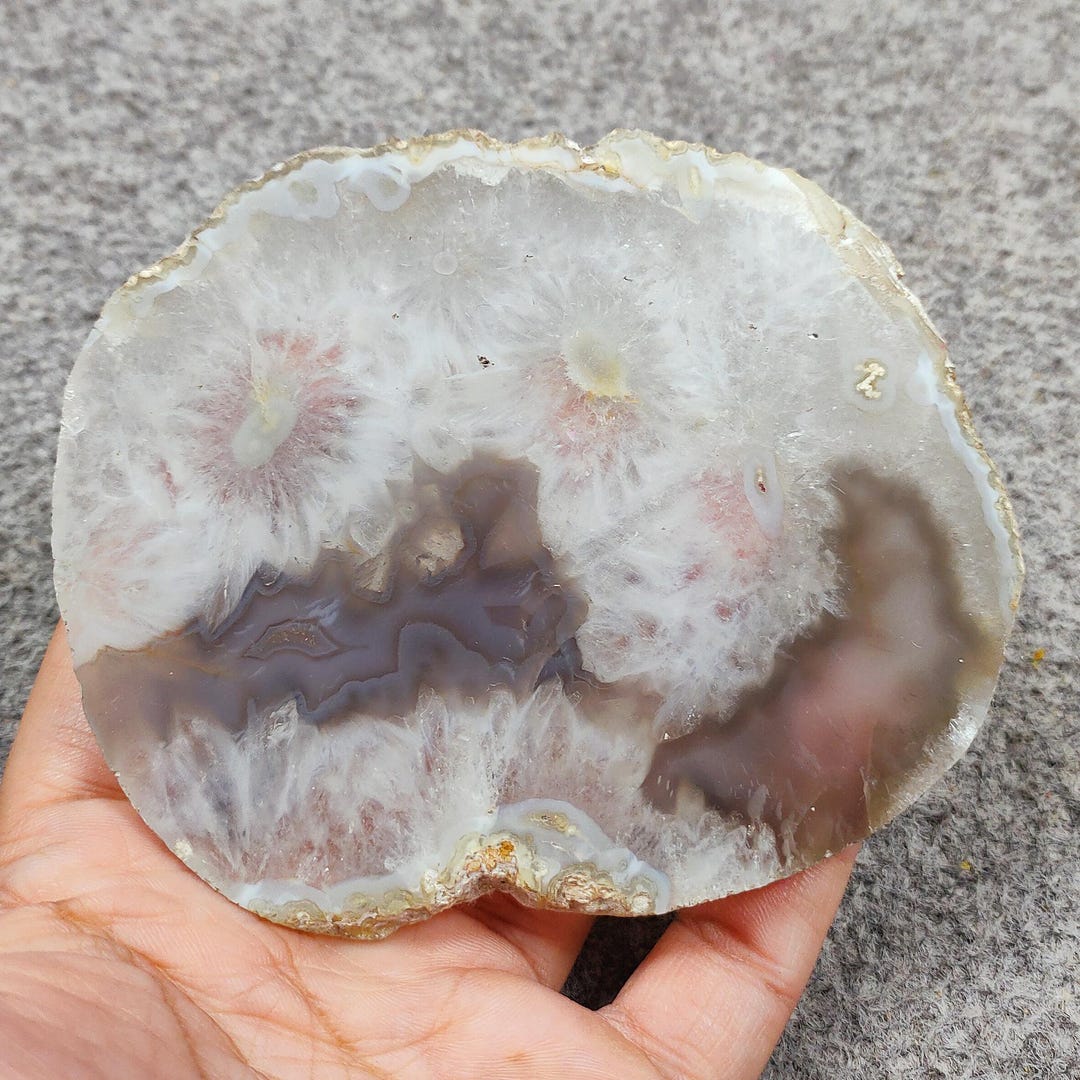 Gray Agate Slice, Gemstone Drink Coaster, Natural Rock Decor, Crystal ...