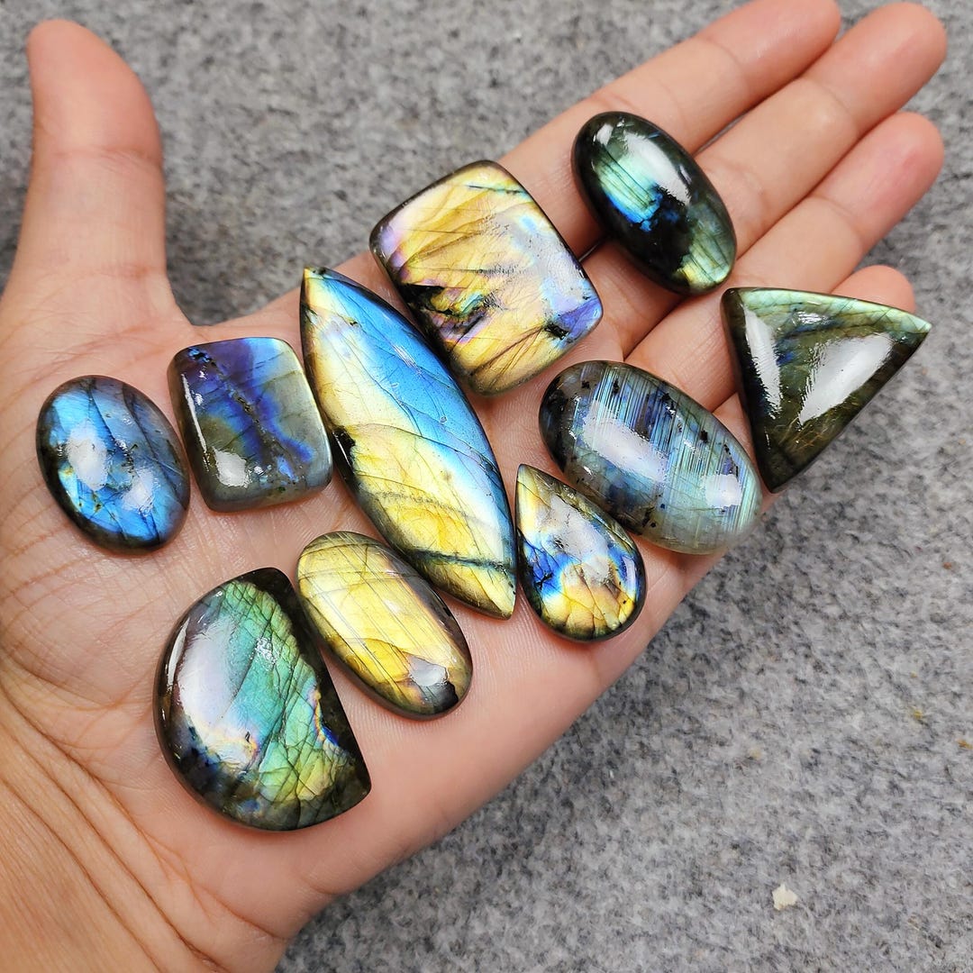 Natural Labradorite Blue Flash Cabochon Lot - 9 Oval Pieces 15x20mm, 115 CT Total From India