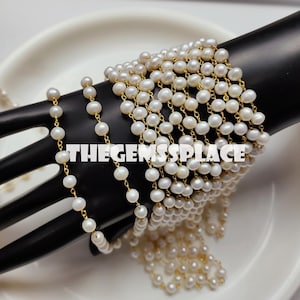 50Ft White Pearl Beading Chain, Silver/Gold Plated Beaded Chain, Necklace Chain, Bulk for Jewelry Making, Wholesale Bulk Chain
