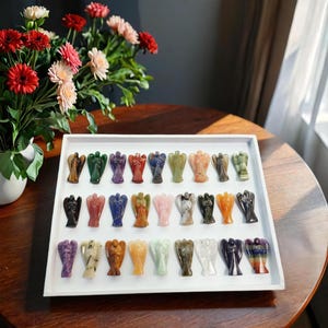 2 Inches Angel Figurine,Gemstone Angel Decor,Crystal Angel Wings,/Amethyst/Fluorite/7 Chakra Gemstones Carved Angel Figurine Home Decor Gift