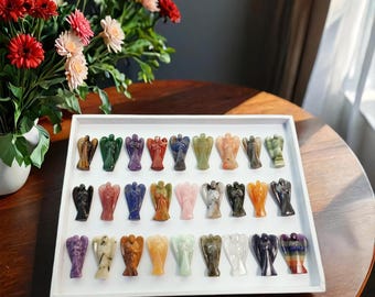 2 Inches Angel Figurine,Gemstone Angel Decor,Crystal Angel Wings,/Amethyst/Fluorite/7 Chakra Gemstones Carved Angel Figurine Home Decor Gift