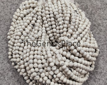 Howlite 6.5mm Smooth Round Beads, Wholesale Bulk Discount Price Gemstone Beads, 12" Strand For Jewelry Making, White Gemstone Beads