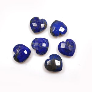 6 Pcs Natural Lapis Lazuli Heart Shape Faceted Gemstone Lot, Hand Carved Faceted Gemstone, Loose Gemstone For Jewellery, DIY Jewelry Craft