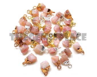 Raw Edge Pink Opal Gemstone, Gold Cap Charm, Rough Gemstone Pendant, Genuine Gemstone, Jewelry Making Supplies, For Necklaces, Sold By Piece