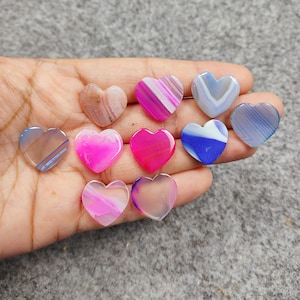 10 Pcs Natural Heart Shape Banded Agate Lot , Crystal Heart, Gemstone Heart, Palm Heart, Puffed Heart, Stone Heart, Carved Heart, Gift Idea