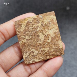 May include: A square-shaped, brown and tan stone with a unique, swirling pattern. The stone has a rough, textured surface.