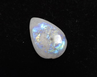 Flashy Rainbow Moonstone Pear Cabochon, Natural Blue Fire Gemstone, Smooth Back, Jewelry Making Supply