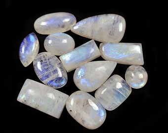 12 Pieces Moonstone Cabochon Lot, Semi Precious Stone, Natural Flashy Moonstone Cabochon, Healing Mineral Gemstone, Wholesale lot, Gemstone