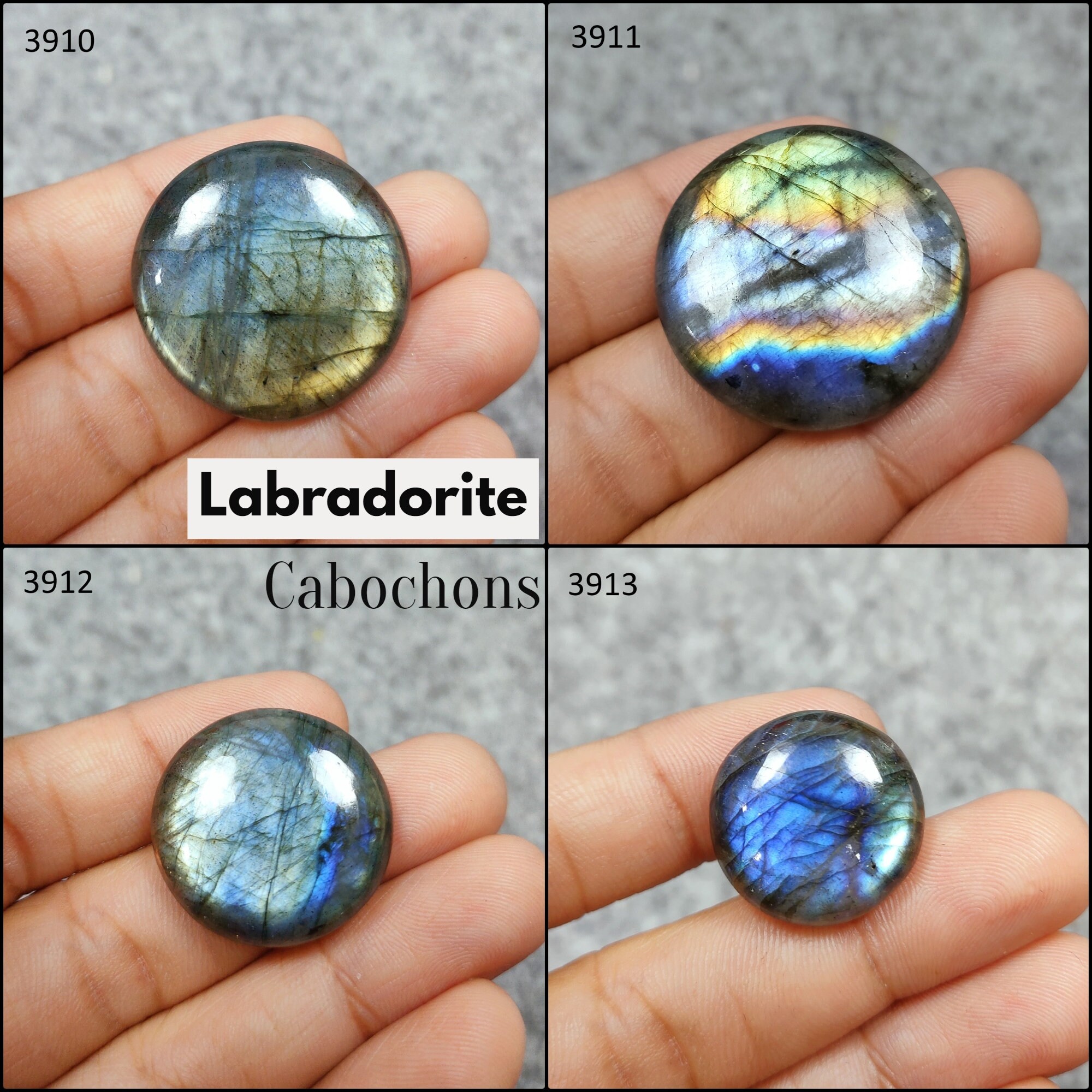 Cabochon Di Labradorite Multi Flash: Pietra Preziosa Rotonda Fatta A Mano (32 X 6,5 Mm) - Italia - Foto 10