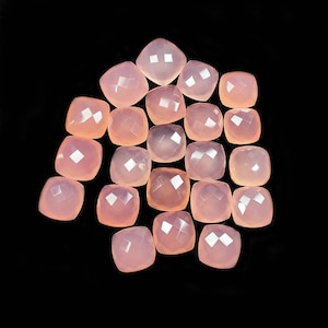 22 Pcs Pink chalcedony cabochon, faceted chalcedony cabochon, jewelry making cabochon, square stone, DIY jewelry supplies, Healing crystal