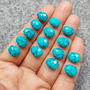 5 Pcs Blue Turquoise Howlite Cabochon Lot, Semi Precious Stone, Calibrated Faceted, Stone For Jewelry, Loose Gemstone, Craft/Jewelry Making