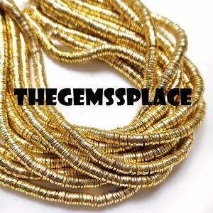 4MM Solid Golden Brass Brushed Flat Disc Beads Spacers - Brushed Disk Heishi Rondelle Spacers Beads Jewelry Making 255 pieces per Strand!