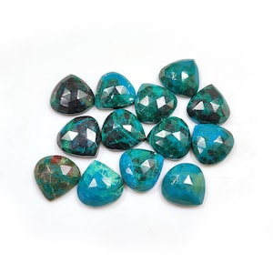13 Pcs Chrysocolla Azurite Cabochon Lot, Loose Gemstone Very Rare Natural Design Chrysocolla Azurite Gemstone,Faceted Puff Heart Shape Stone