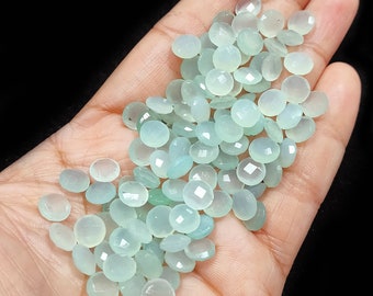Faceted Aqua Chalcedony Cabochon, Round Loose Gemstone 8mm, Natural Crystal Stone for Jewelry Making