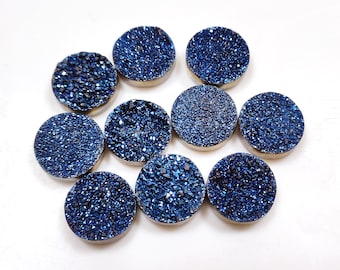10 Pcs Lot Blue Druzy Stone Cabochon, Round Shape Druzy Gemstone, Druzy Loose Stone For Jewellery Making Supply, Sugar Druzy For DIY Craft