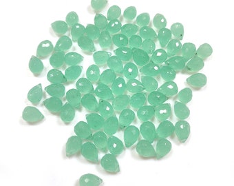 Aqua Chalcedony Teardrop Briolettes, Faceted Gemstone Beads, Natural Loose Stones, Jewelry Making Supply