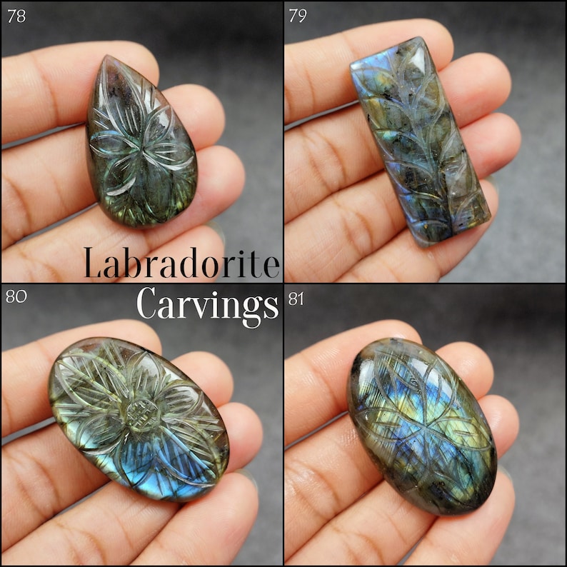 Naturlig labradorit snidad cabochon, handsnidad labradoritkristallblandning former lösa ädelstenshytter, trådlindningssten, cabochoner bild 2