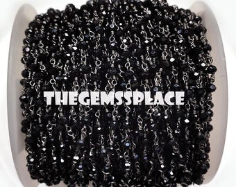 天然ブラックオニキスロザリオチェーン、4～4.5mmファセット