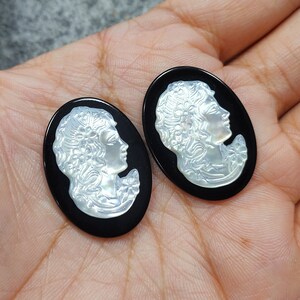 2Pcs Victorian Lady Cameo, Carved Stone, Victorian Girl Cameo On Black Onyx Stone, Cameos for Jewelry making, Making Costume Jewelry