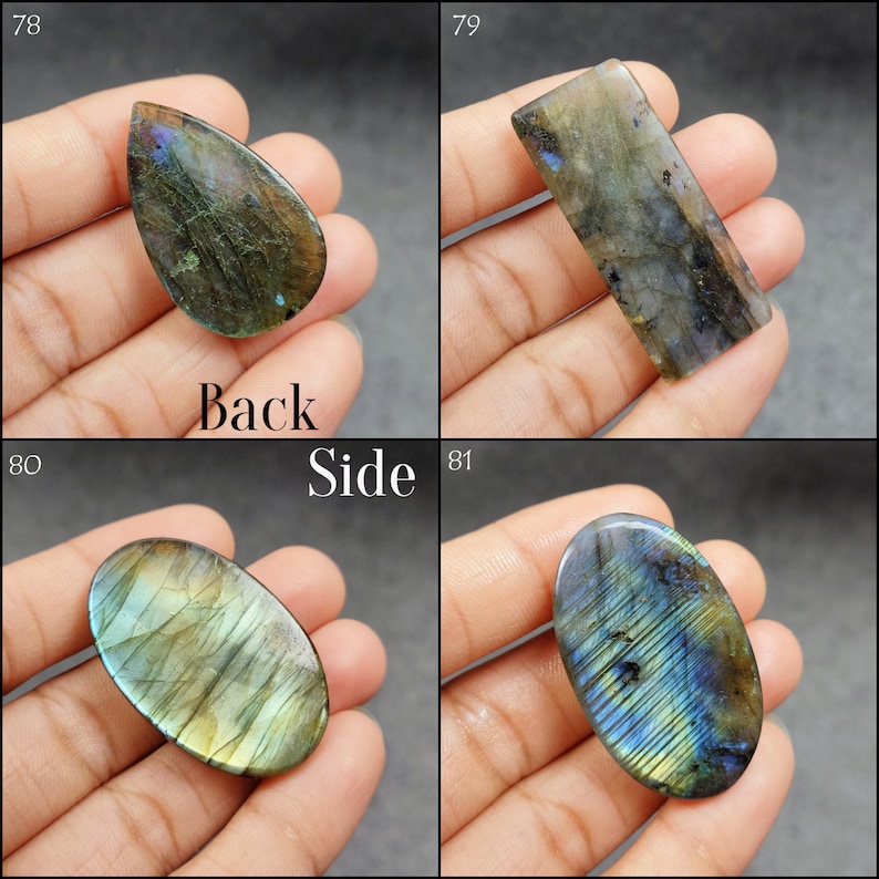 Naturlig labradorit snidad cabochon, handsnidad labradoritkristallblandning former lösa ädelstenshytter, trådlindningssten, cabochoner bild 6